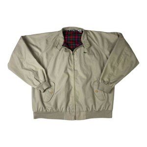 Vintage Izod Lacoste Tan Beige Jacket Red Plaid Lining Sz L Vented Back